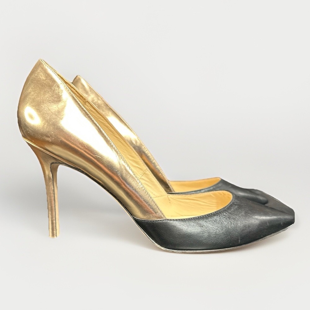 kate spade Black and Gold Leather Pointed Toe Pumps